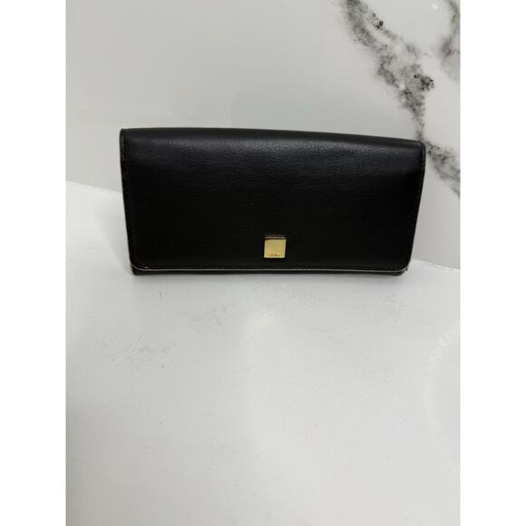 Lodis Black Leather Wallet Fold 7 3/4" Snap Closure EUC Clutch Fits iPhone - Picture 1 of 9